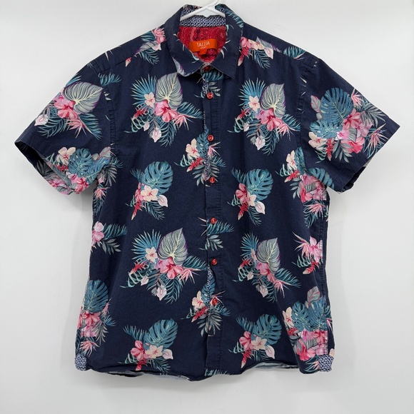 Tallia Sport Hawaiian Shirt Men Large Blue Button Up Short Sleeve Tropical - Picture 1 of 8